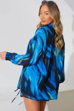 Abstract Print Chiffon Co-Ord Beach Shirt