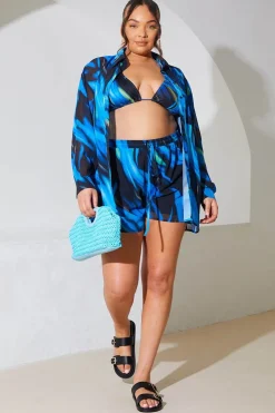 Abstract Print Chiffon Co-Ord Beach Shirt