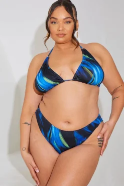 Abstract Print Triangle Gold Trim Bikini Top