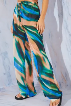 Abstract Print Wide Leg Elastic Waist Trousers