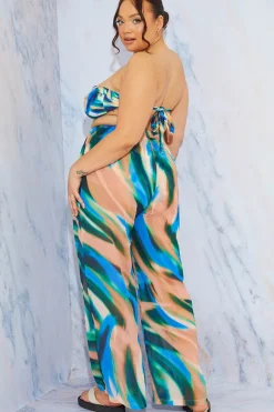 Abstract Print Wide Leg Elastic Waist Trousers