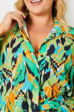 Abstract Printed Button Up Co-Ord Beach Shirt