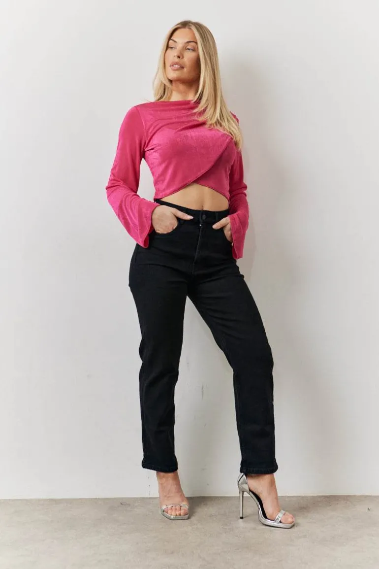 Acetate Slinky Co-Ord Wrap Crop Top