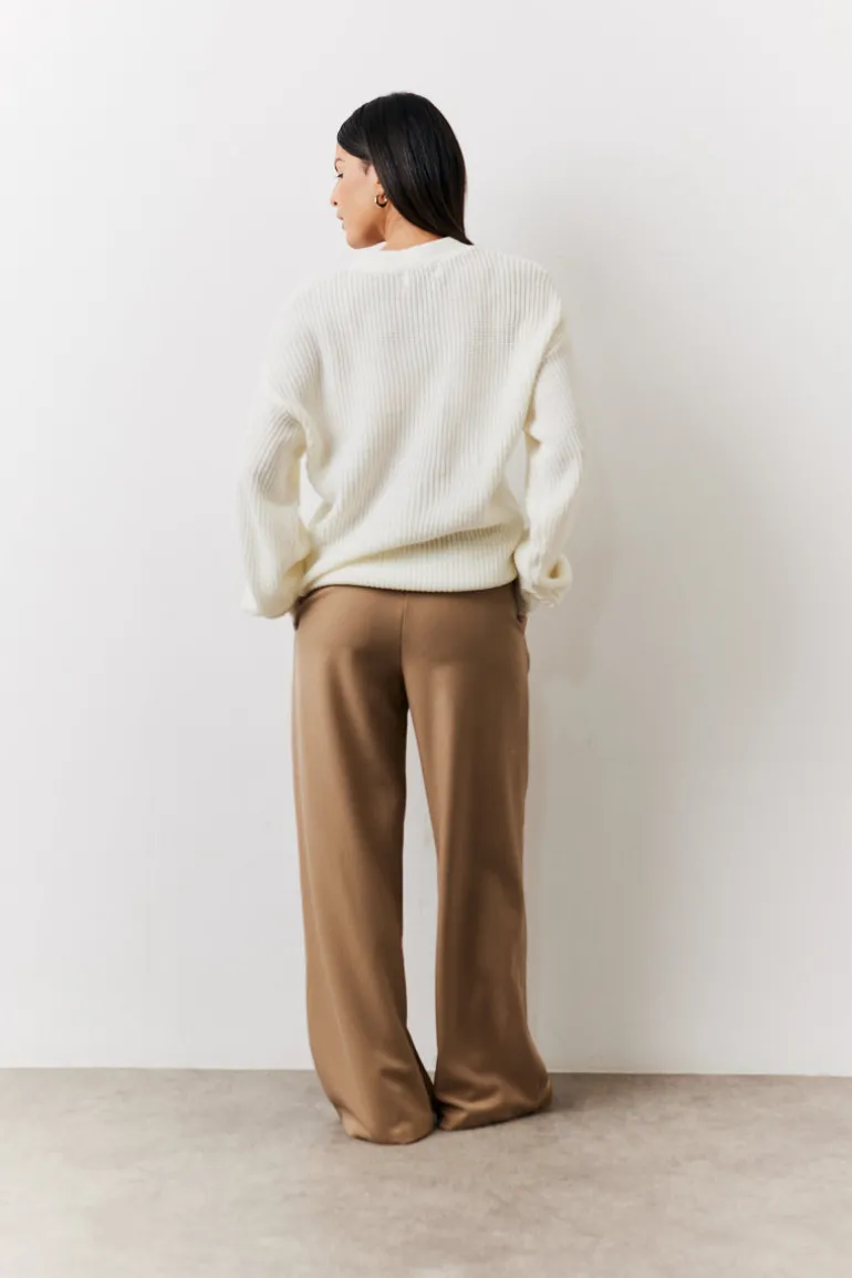 Adjustable Waist Pleat Wide Leg Trouser