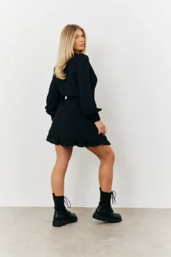 Balloon Sleeve Pintuck Tie Waist Detail Mini Dress