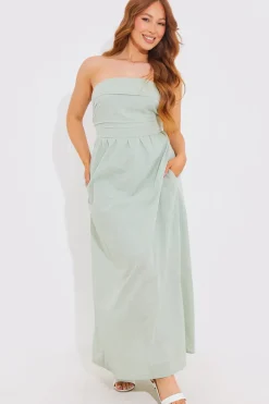 Bandeau Linen Look Midi Dress