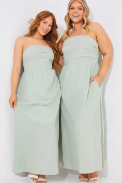 Bandeau Linen Look Midi Dress