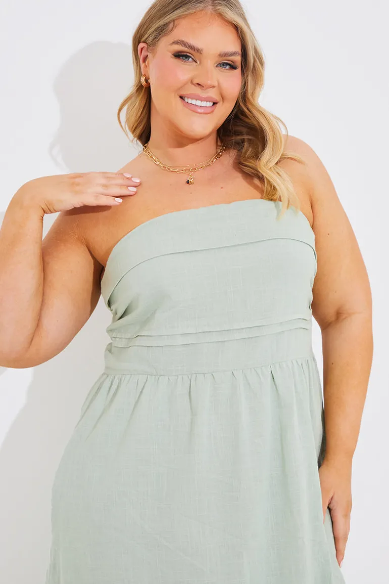 Bandeau Linen Look Midi Dress