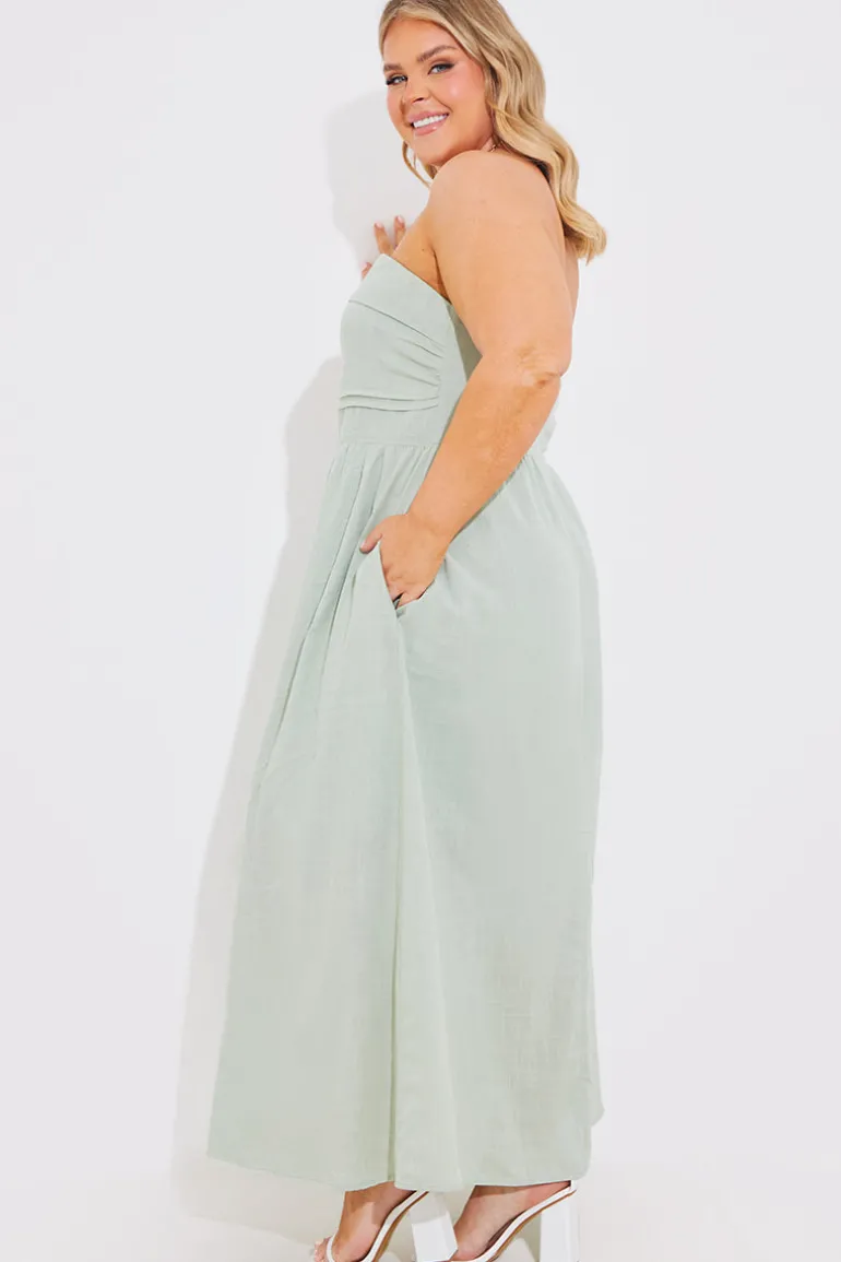 Bandeau Linen Look Midi Dress