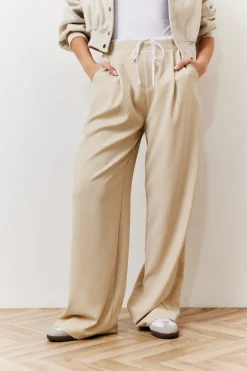 Beige Waistband Detail Tailored Trouser