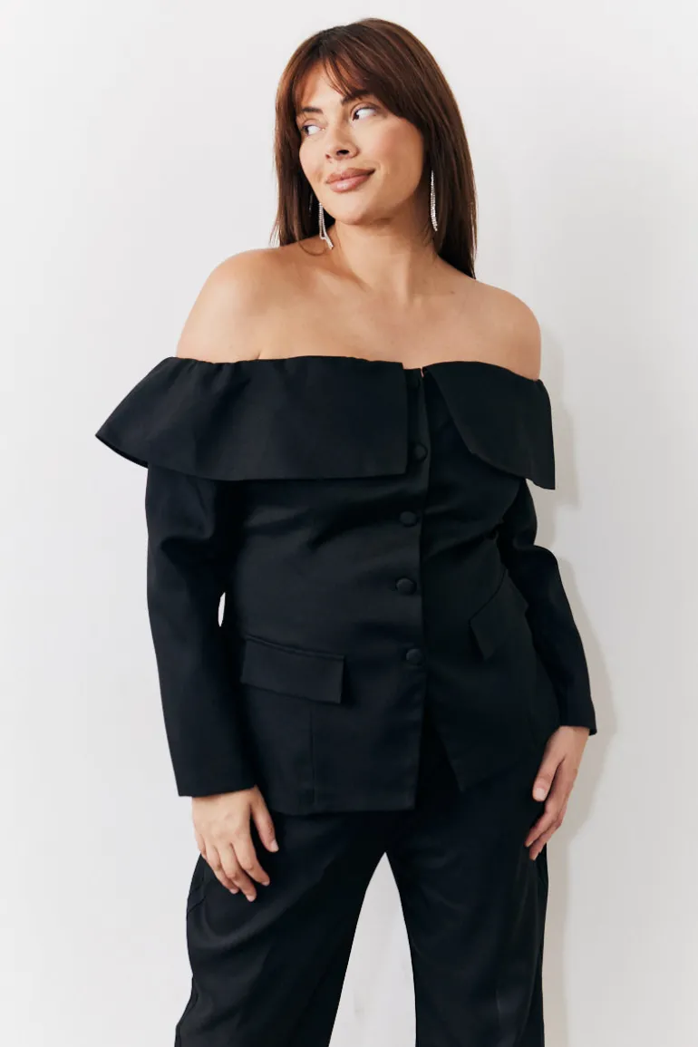 Black Bardot Button Through Blazer