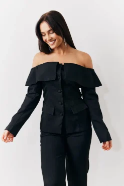 Black Bardot Button Through Blazer