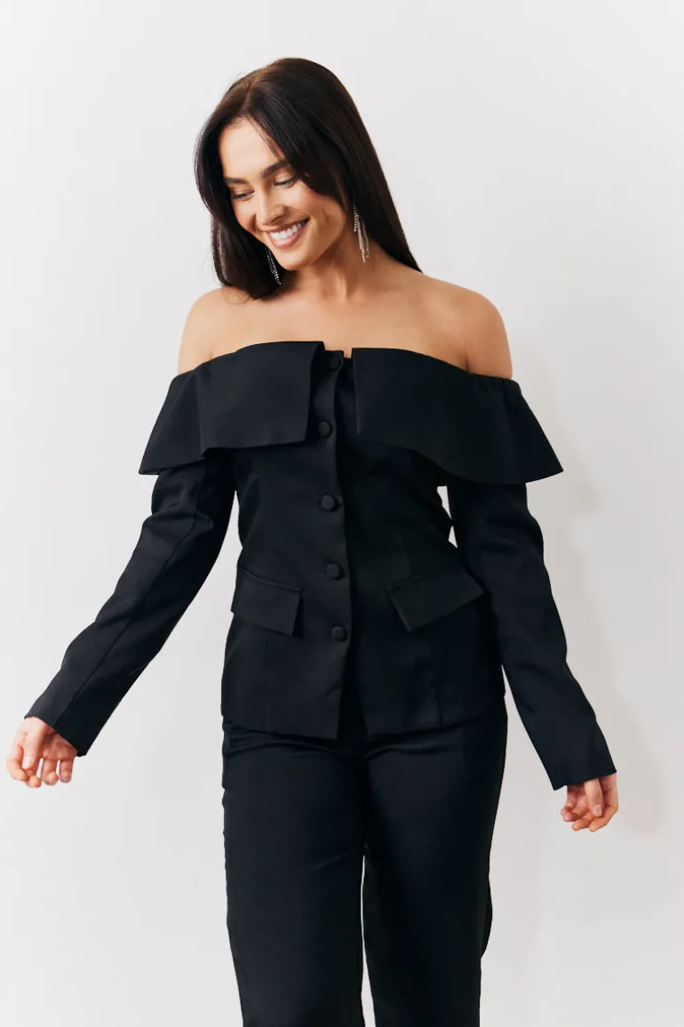 Black Bardot Button Through Blazer