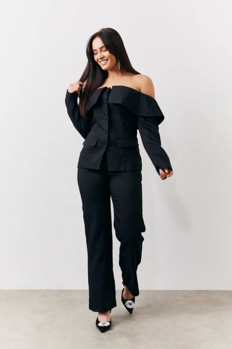 Black Bardot Button Through Blazer