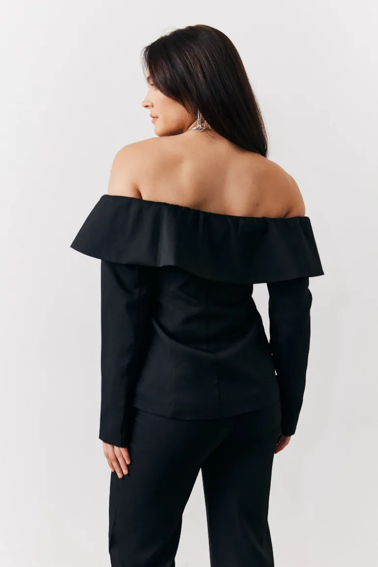 Black Bardot Button Through Blazer