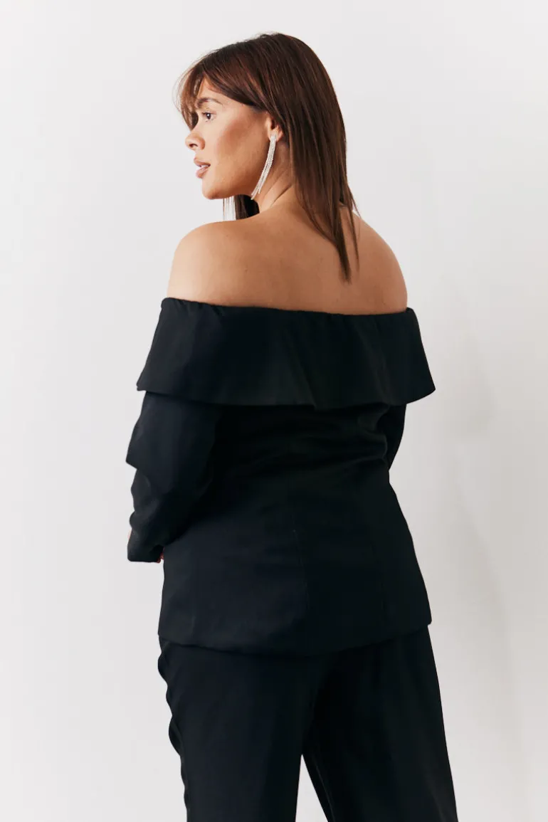 Black Bardot Button Through Blazer