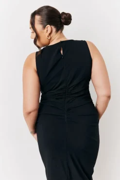 Black Bengaline Ruched Midi Dress