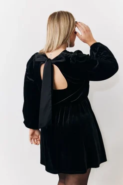 Black Bow Back Velour Mini Dress