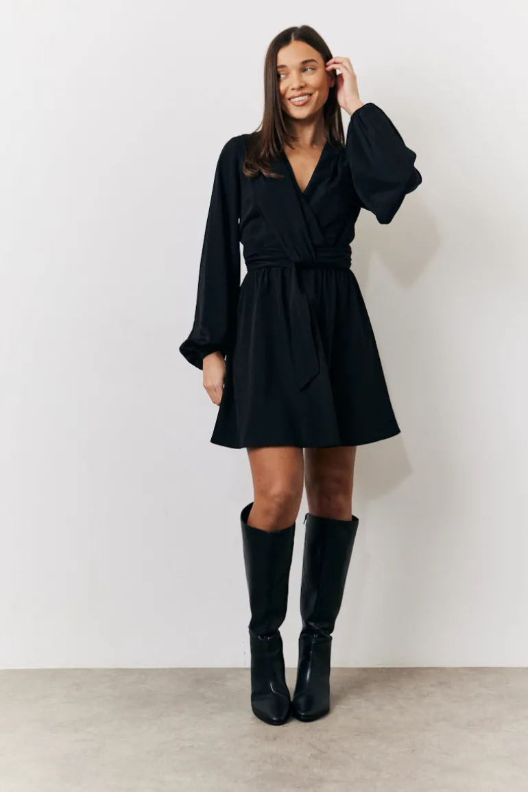 Black Drape Detail Mini Dress