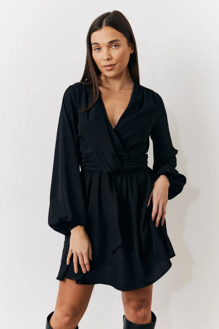 Black Drape Detail Mini Dress