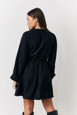 Black Drape Detail Mini Dress