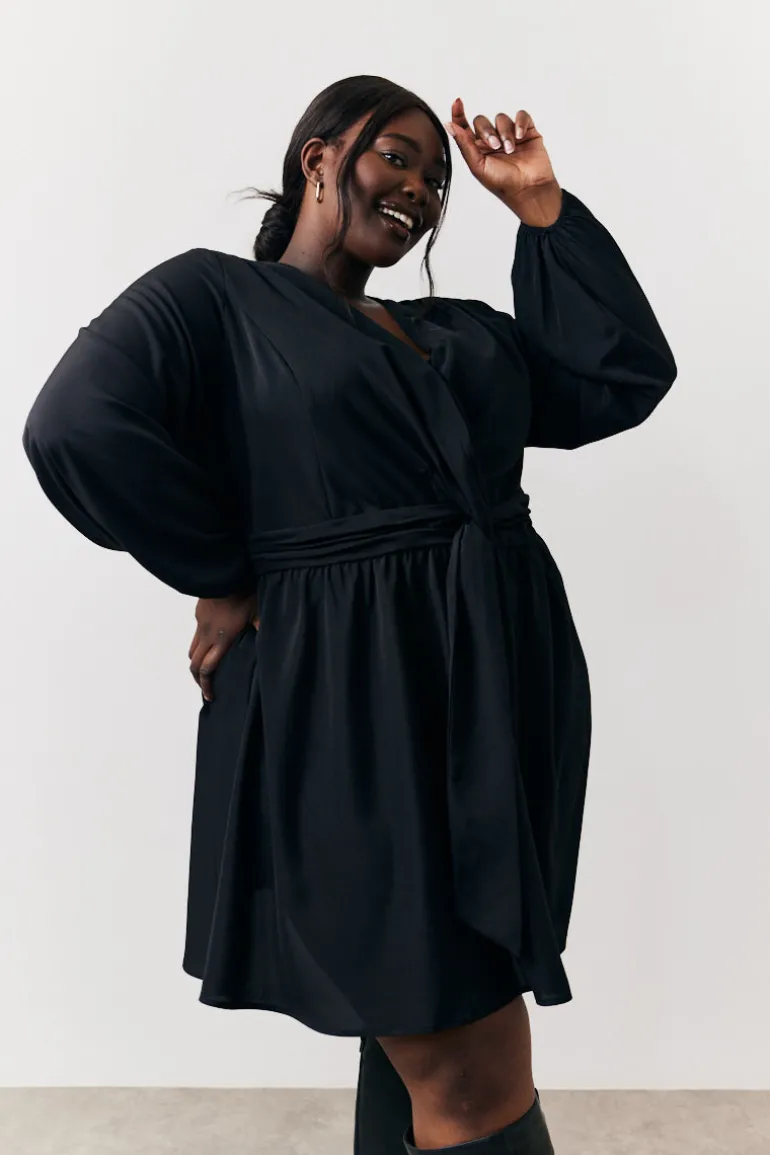 Black Drape Detail Mini Dress