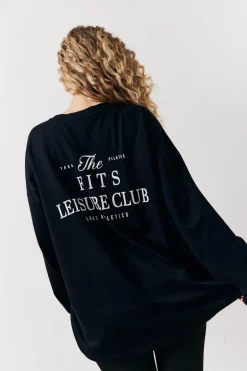 Black Fits Leisure Club Graphic Oversized Long Sleeve T-Shirt