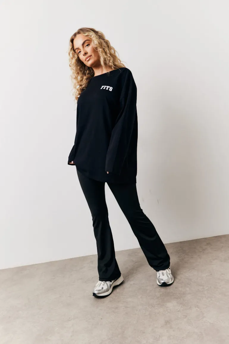 Black Fits Leisure Club Graphic Oversized Long Sleeve T-Shirt