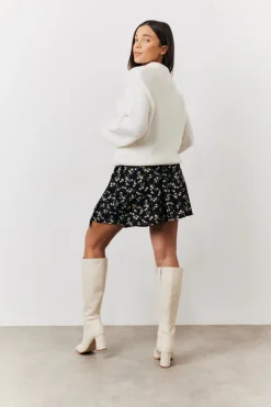 Black Floral Flippy Mini Skirt