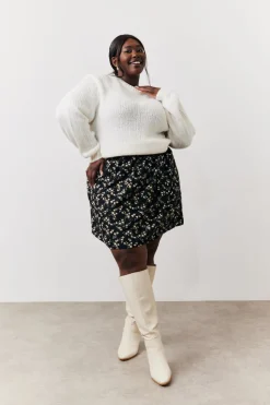 Black Floral Flippy Mini Skirt