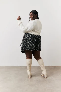Black Floral Flippy Mini Skirt