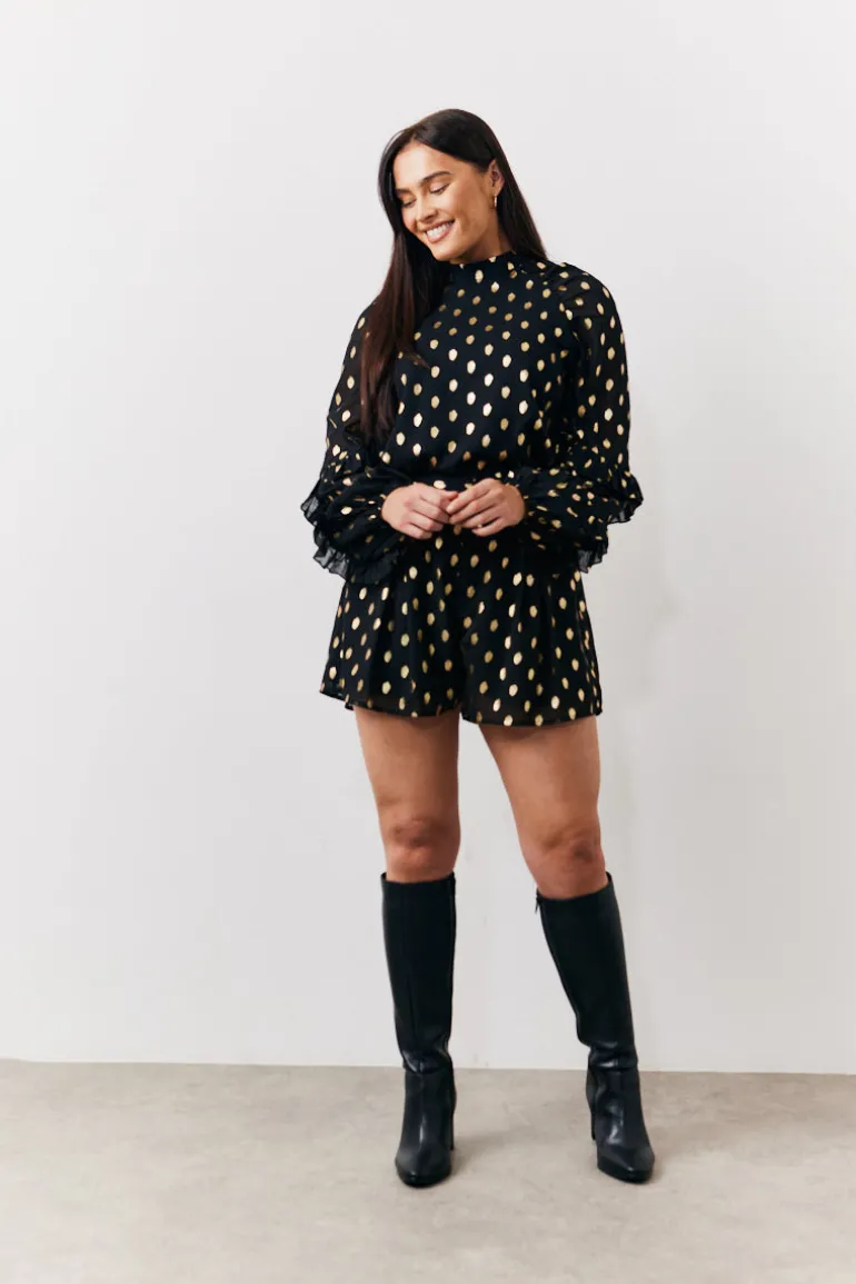 Black Foil Detail Chiffon Blouse