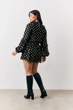 Black Foil Detail Chiffon Blouse