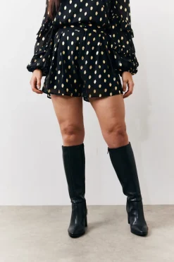 Black Foil Detail Chiffon Shorts