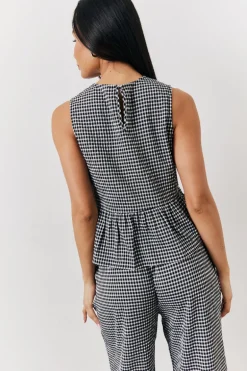 Black Gingham Smock Top