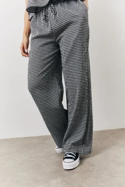 Black Gingham Wide Leg Trousers
