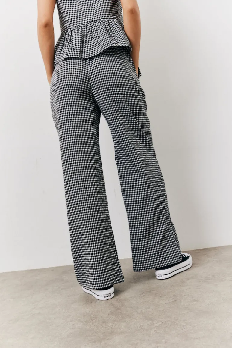 Black Gingham Wide Leg Trousers