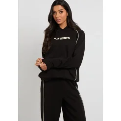 Black Piped Wide Leg Joggers