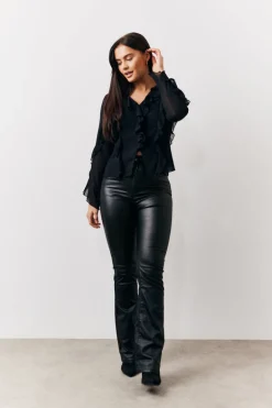 Black Ruffle Chiffon Blouse