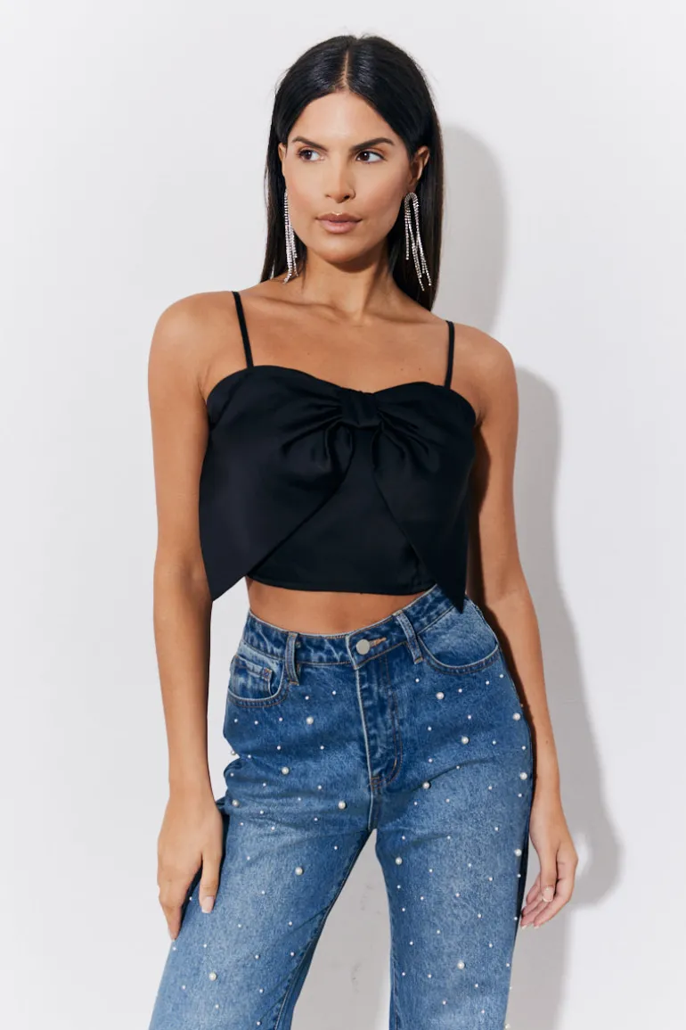 Black Satin Bow Detail Cami Top