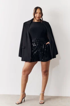Black Sequin Boxy Shorts