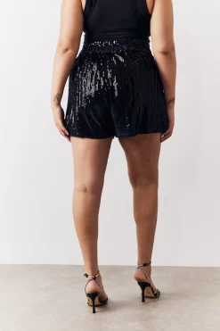 Black Sequin Boxy Shorts
