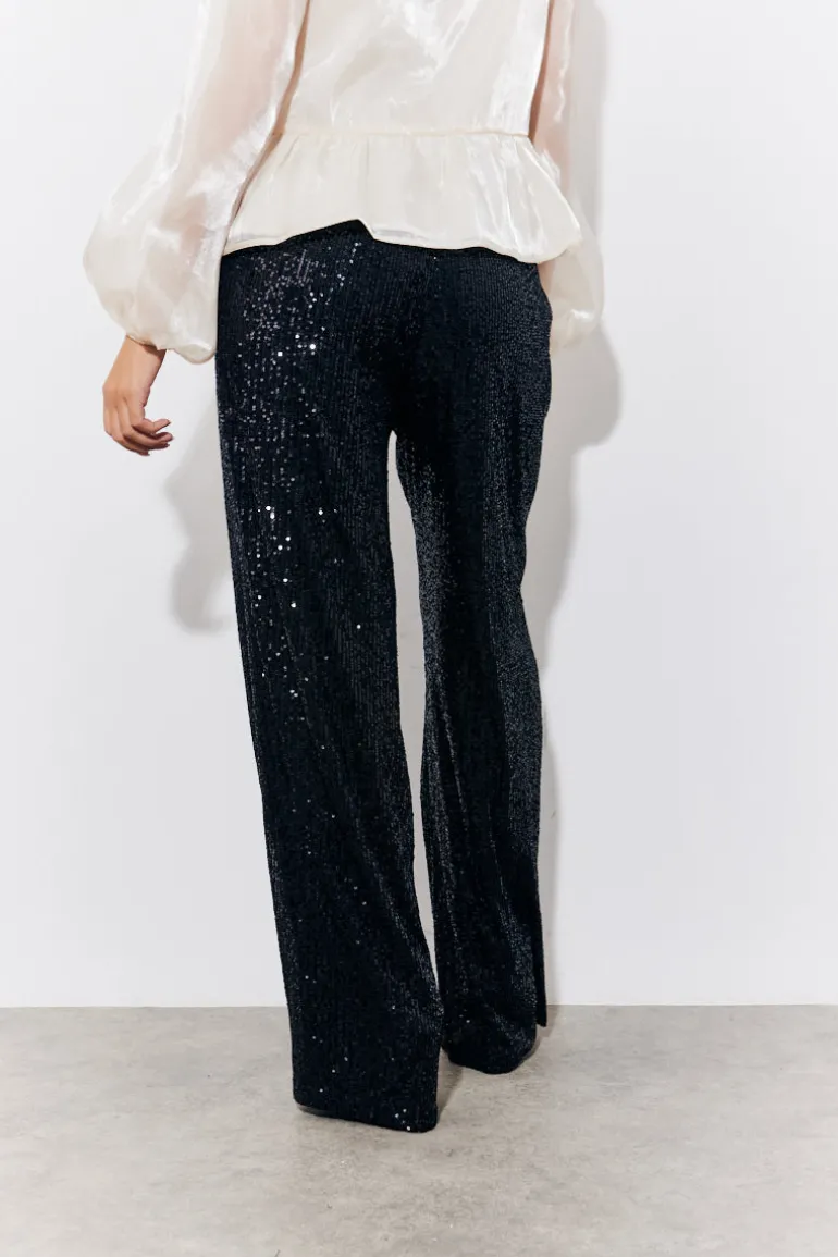 Black Sequin Wide Leg Trouser