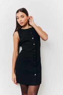 Black Tailored Button Through Mini Dress