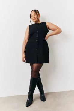 Black Tailored Button Through Mini Dress