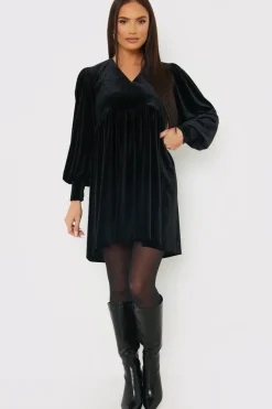 Black Velvet Smock Mini Dress