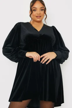 Black Velvet Smock Mini Dress