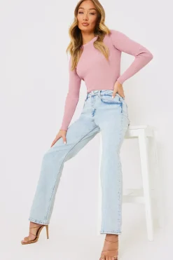 Bleach Wash Straight Leg Jean