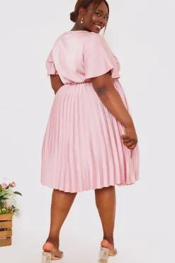 Blush Angel Sleeve Pleated Wrap Midi Dress