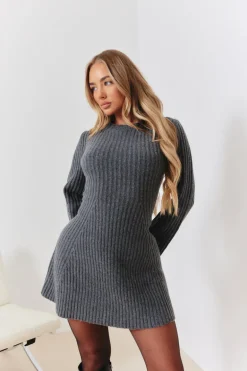 Bow Back Detail Knit Skater Mini Dress